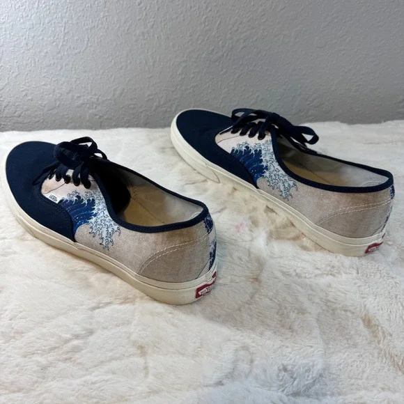 Vans Authentic Customs Great Wave Navy Blue Canvas Skate Shoes Mens 13 - Picture 5 of 10